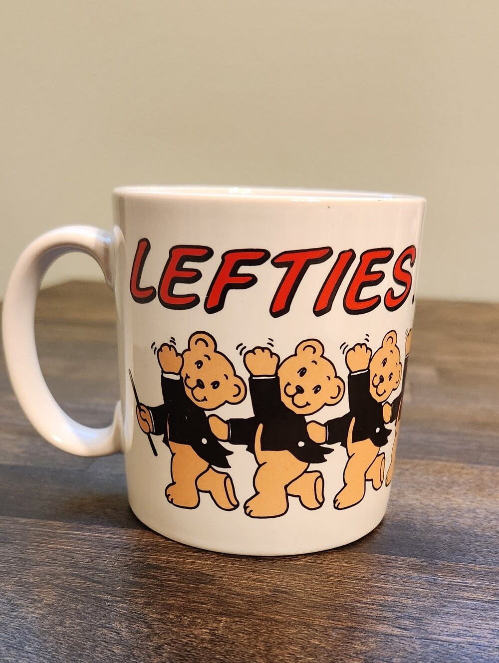 Lefties Do It Right! Vintage Russ Dancing Teddy Bear Tuxedo Mug